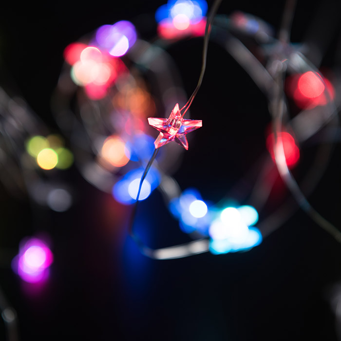 LED 큐빅 별장식 50구 컬러(RGB)색 크리스마스 소품 트리조명 캠핑조명